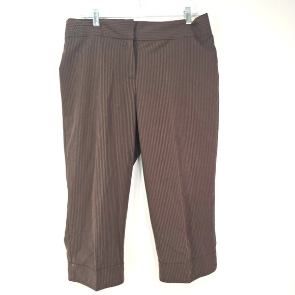 Anthropologie tapemeasure Amie Brown Pinstripe Gaucho Cropped Trouser Pants - Picture 1 of 7